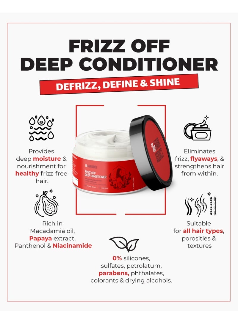 The Hair Addict Frizz Off Deep Conditioner - Intensive Anti-Frizz Moisture Hair Mask - Papaya Macadamia Panthenol Formula - 300ml - Image 2