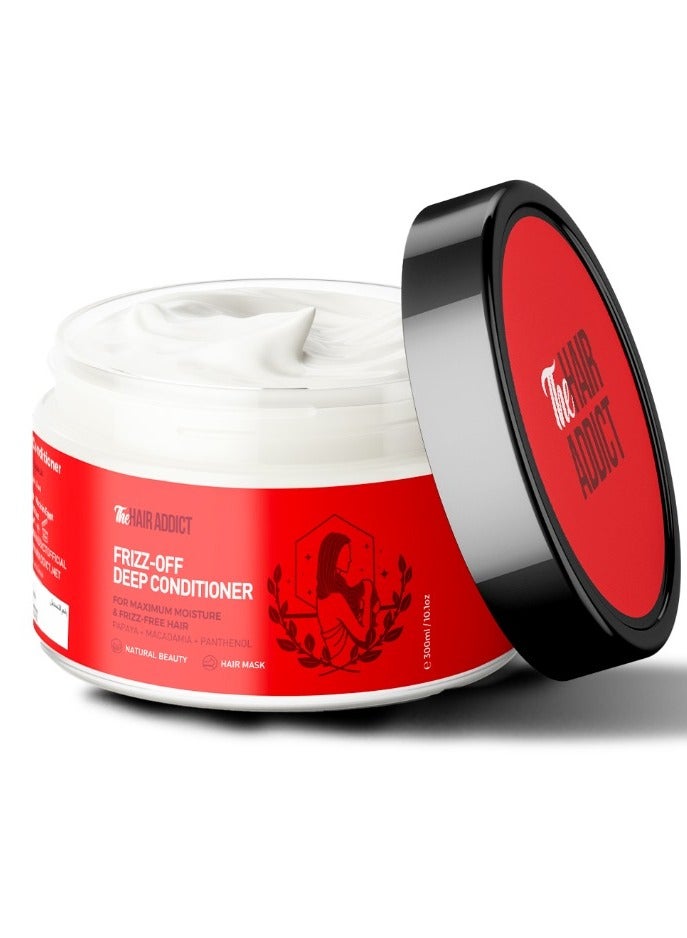 The Hair Addict Frizz Off Deep Conditioner - Intensive Anti-Frizz Moisture Hair Mask - Papaya Macadamia Panthenol Formula - 300ml - Image 1