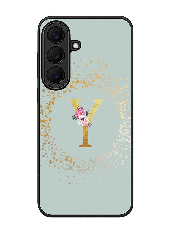 Stylizedd Rugged Case for Samsung Galaxy S26 FE- Slim Fit Hybrid Rubber Cover Floral Monogram - Y (Light Grey)