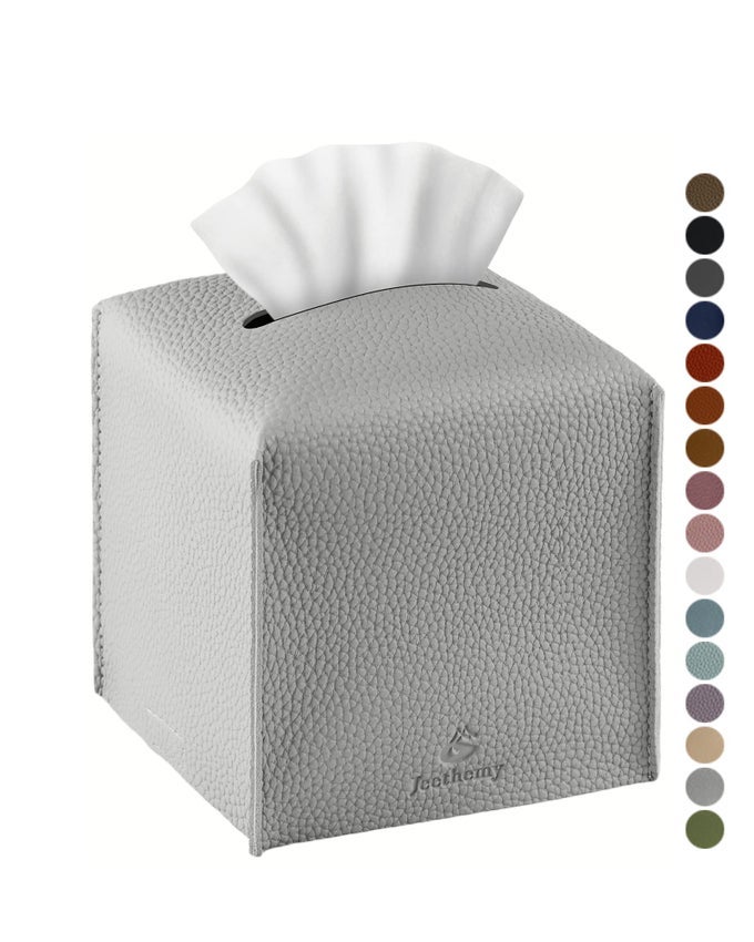 TISSUE BOX COVER SQUARE PU LEATHER TISSUE BOX HOLDER MODERN TISSUE CASE FACIAL PAPER ORGANIZER DISPENSER5X5X5SINGLE LIGHT GREY