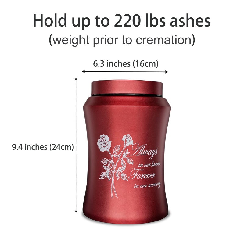 AODIYA Large Cremation Urns For Adult Human Ashes Up To 220 Lbs Decorative Urn With Flower Design For Female Male Ashes With Velvet Bag(Rose Of Love) - Image 5