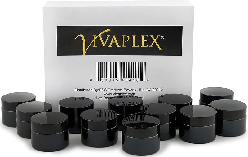 Vivaplex 12 Black 1 oz Round Glass Jars with Inner Liners and black Lids - Image 3