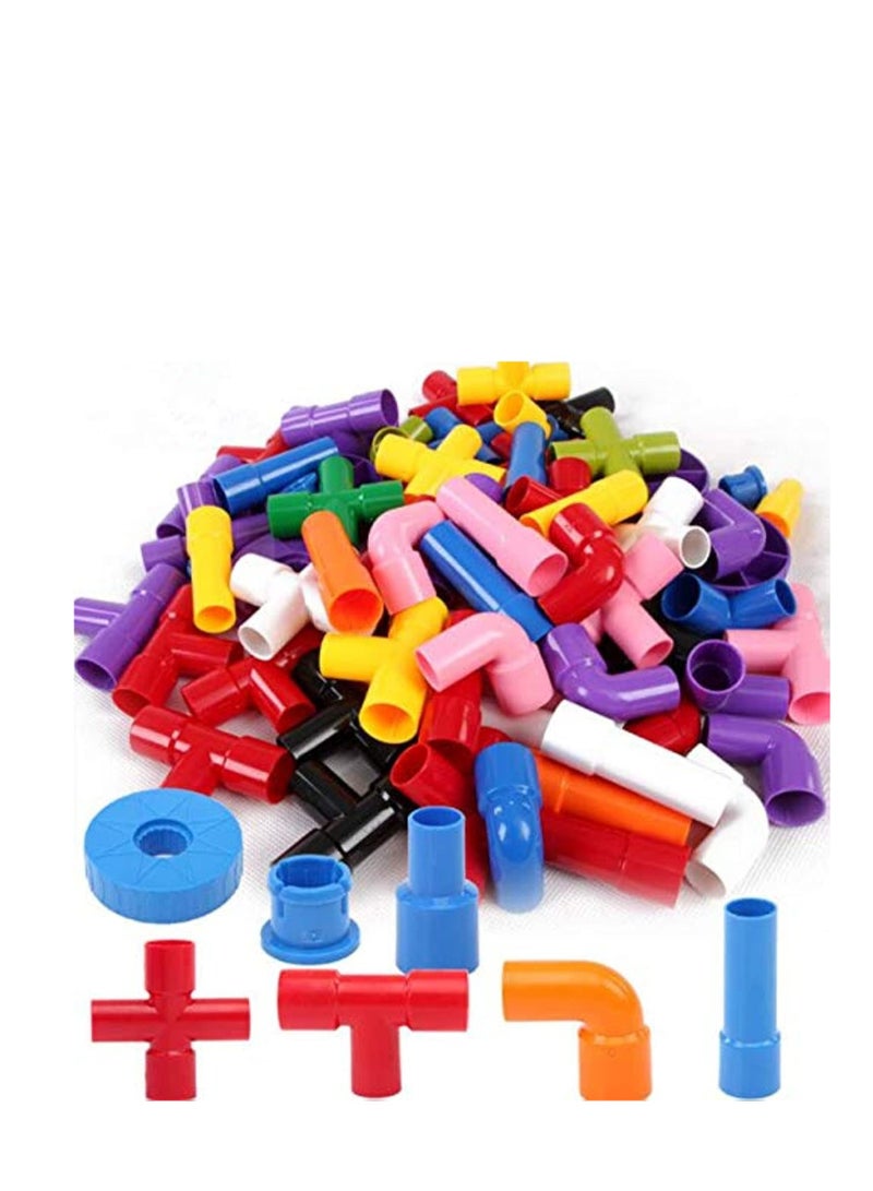 Building Blocks Pipe Set Assemble Puzzle Toys DIY Pipelines with Wheels 72pcs Interlocking Colorful Building Blocks for Kids Iron - Image 1