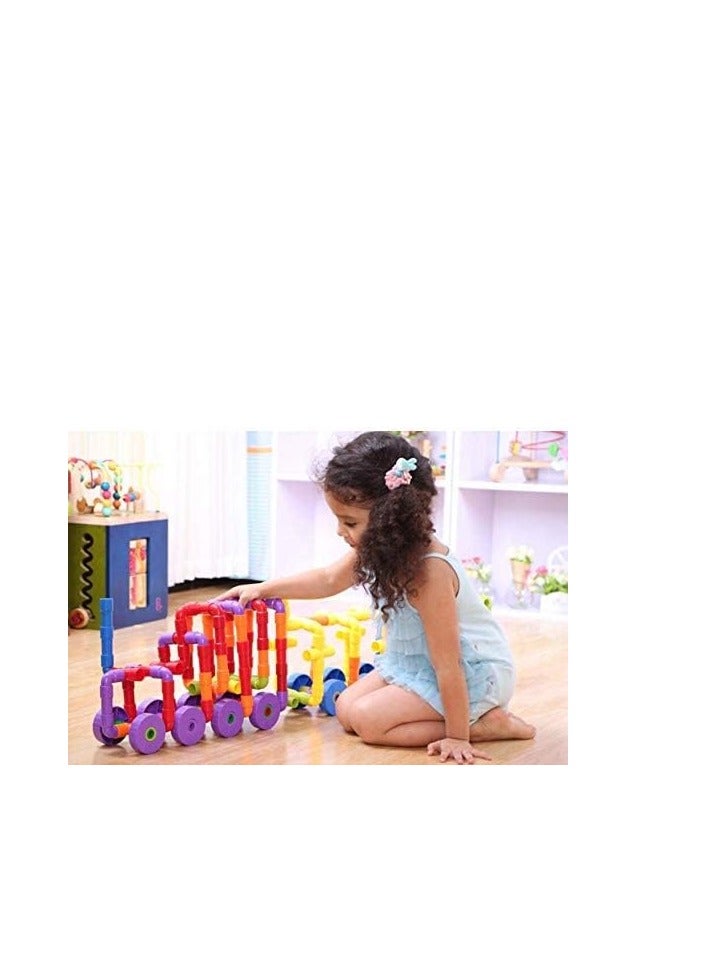 Building Blocks Pipe Set Assemble Puzzle Toys DIY Pipelines with Wheels 72pcs Interlocking Colorful Building Blocks for Kids Iron - Image 2