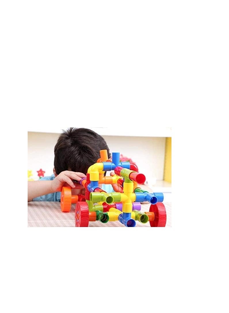 Building Blocks Pipe Set Assemble Puzzle Toys DIY Pipelines with Wheels 72pcs Interlocking Colorful Building Blocks for Kids Iron - Image 3