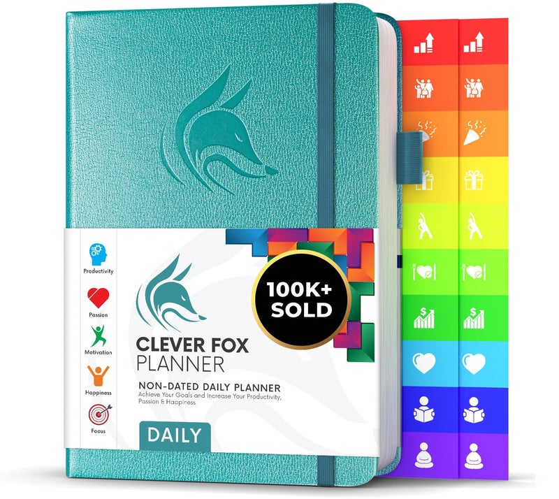 Clever Fox Daily Planner â€“ Undated Planning Notebook with Hourly Schedule & To-Do List â€“ Personal Day Task & Work Organizer, 6 Months (Aquamarine) - Image 1