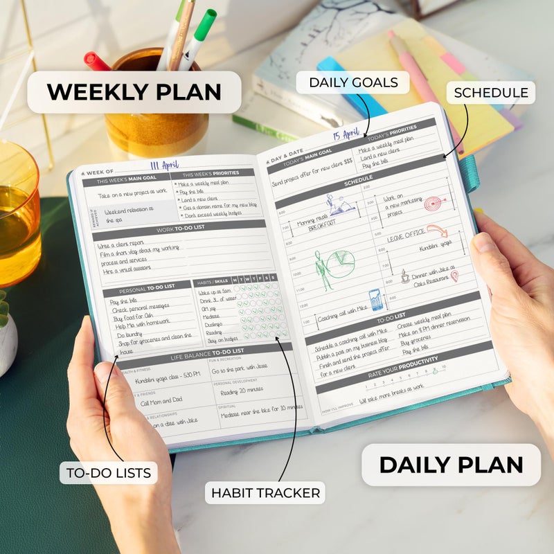 Clever Fox Daily Planner â€“ Undated Planning Notebook with Hourly Schedule & To-Do List â€“ Personal Day Task & Work Organizer, 6 Months (Aquamarine) - Image 3