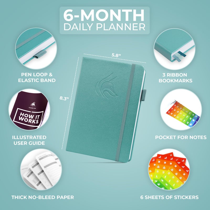 Clever Fox Daily Planner â€“ Undated Planning Notebook with Hourly Schedule & To-Do List â€“ Personal Day Task & Work Organizer, 6 Months (Aquamarine) - Image 2