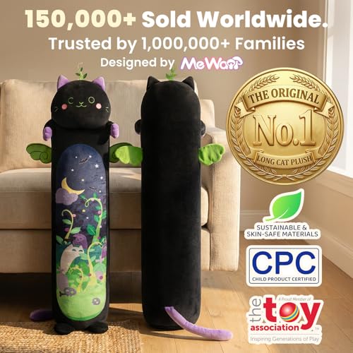 Mewaii دبدوب قطط ميوي طويل 5 أحجام 120 حشوة إضافية عملاقة ناعمة وسادة جسم للأطفال كاواي قطة سوداء لطيفة دمى محشوة حيوانات محشوة وسادة جسم طويلة كبيرة قطة سوداء هدية للفتيات 20 - Image 5