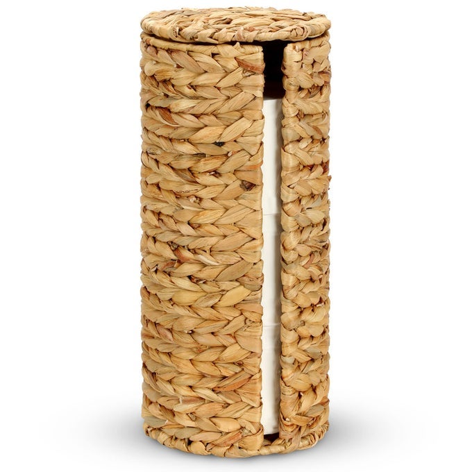 STAND PAPER STORAGE WITH LID SPARE EXTRA 3 ROLLS OF TOILET TISSUE HOLDER FREE STANDING WATER HYACINTH WCIKER TOILET PAPER ORGANIZER BASKET FOR BATHROOM