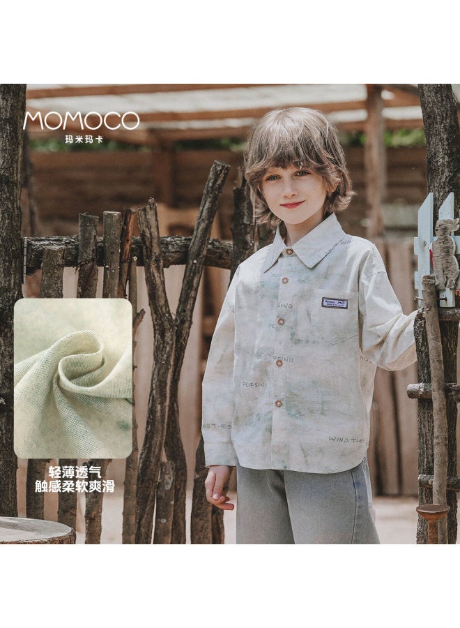 Momoco Kids Shirt Jacket Autumn New Boys Shirt Fashionable Stylish Children's Clothing Green 11 105