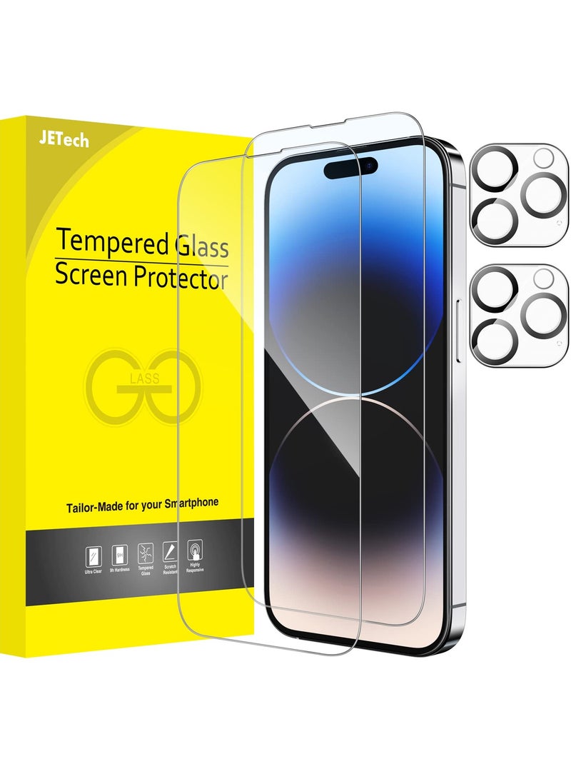 جي تيك واقي شاشة بتغطية كاملة من JETech لهاتف iPhone 14 Pro مقاس 6.1 بوصة مع واقي عدسة الكاميرا، طبقة من الزجاج المقسى عالي الدقة، عبوة واحدة لكل قطعة - Image 1