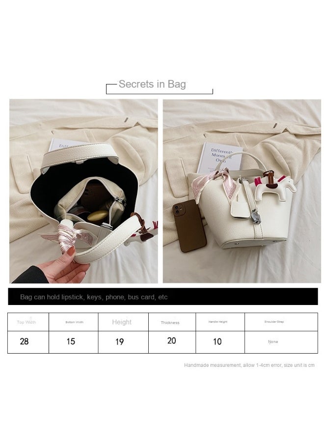 NIBEMINENT - Patchwork Pendant Decor Simple Design Satchel Bag Include Pony Pendant and Silk Scarf - Image 1