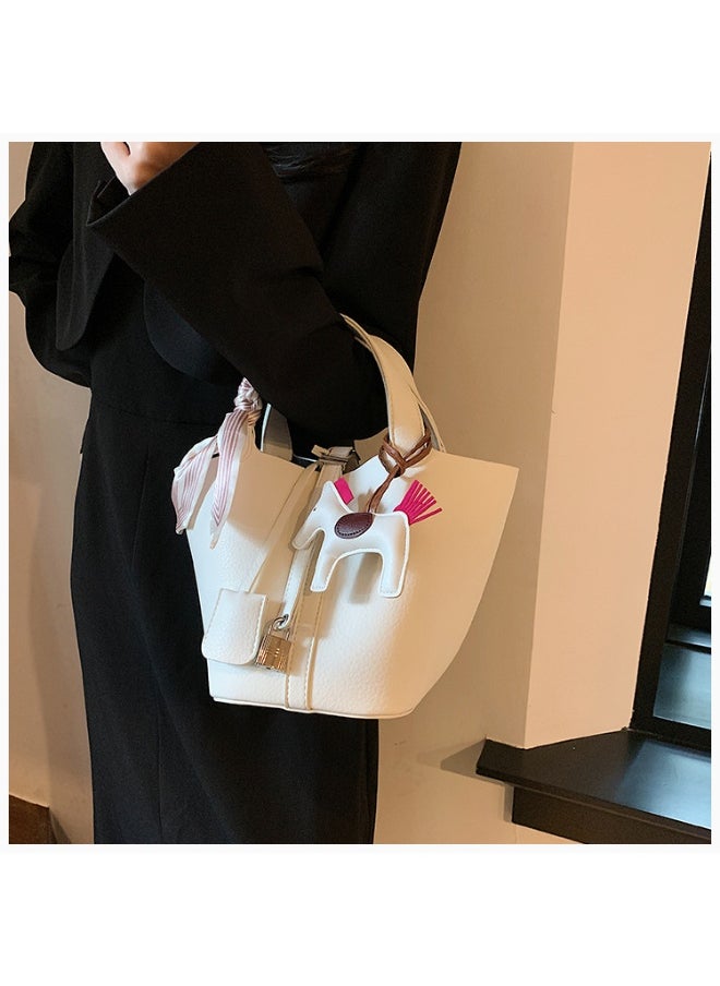 NIBEMINENT - Patchwork Pendant Decor Simple Design Satchel Bag Include Pony Pendant and Silk Scarf - Image 1