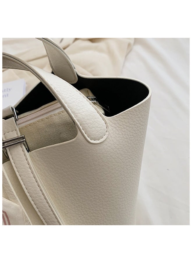 NIBEMINENT - Patchwork Pendant Decor Simple Design Satchel Bag Include Pony Pendant and Silk Scarf - Image 1