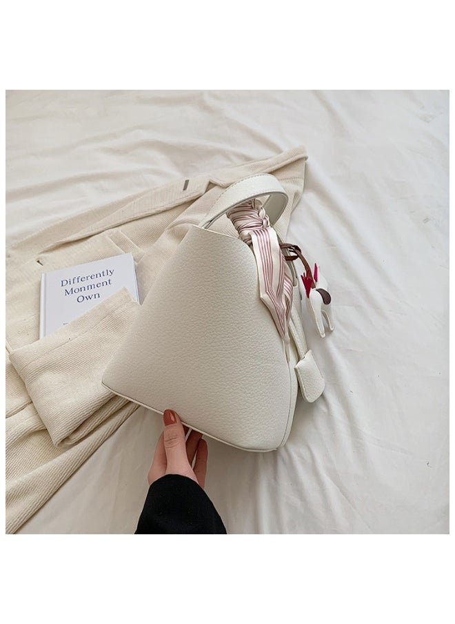NIBEMINENT - Patchwork Pendant Decor Simple Design Satchel Bag Include Pony Pendant and Silk Scarf - Image 1