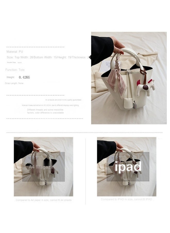 NIBEMINENT - Patchwork Pendant Decor Simple Design Satchel Bag Include Pony Pendant and Silk Scarf - Image 1