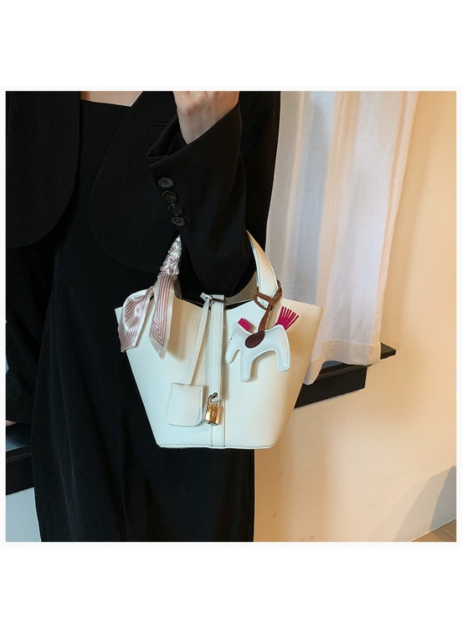 NIBEMINENT - Patchwork Pendant Decor Simple Design Satchel Bag Include Pony Pendant and Silk Scarf - Image 1