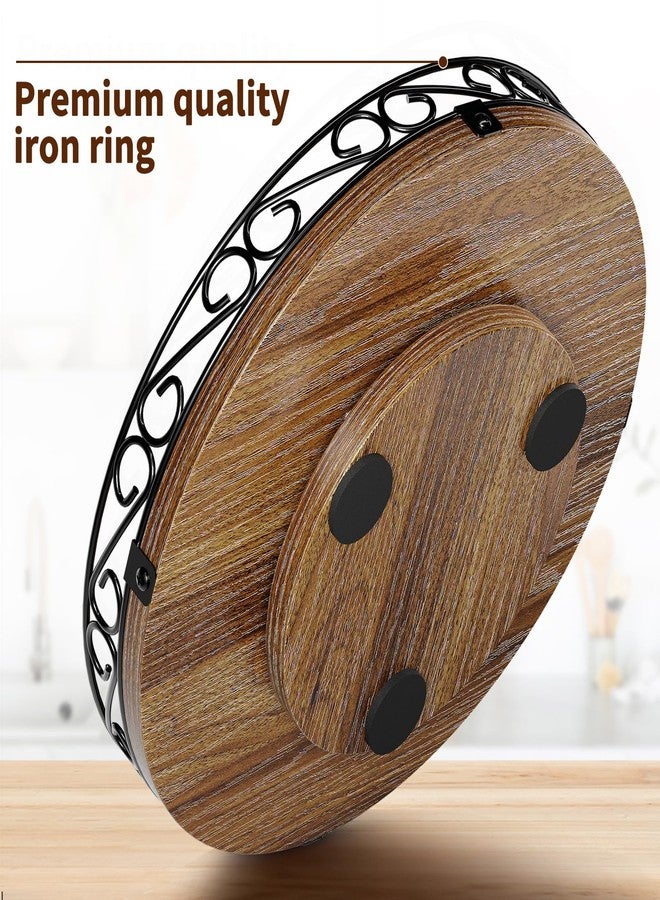Yoobure 9" Lazy Susan Turntable for Cabinet - Farmhouse Wooden Round Tray for Table Top, 360° Rotating Lazy Susans Counter Organizer with Patterned Raised Edge for Kitchen Dining Table Decor, Walnut - Image 5
