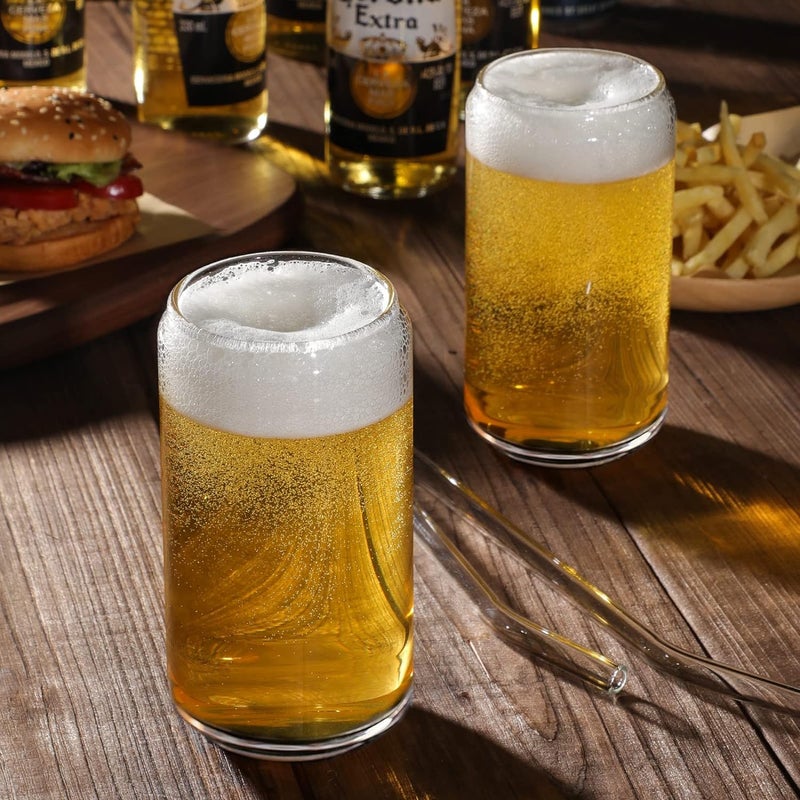 Kriva Export Drinking Glasses with Bamboo Lid and Glass Straw Beer Can Glass Can Shaped Tumbler Cup for Whiskey Tea Water Soda Cocktail Gift 8 - Image 2
