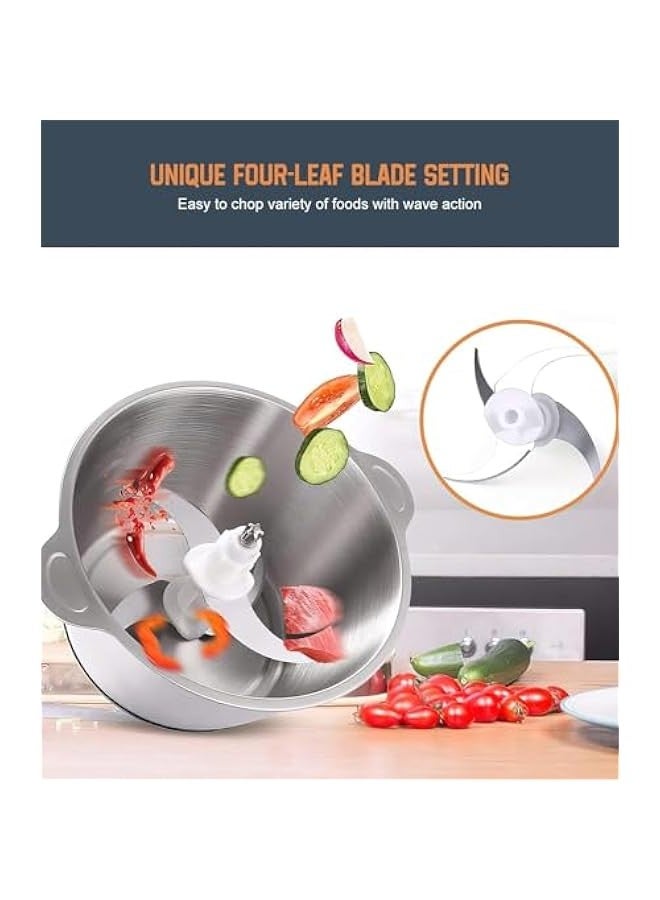 بيوينتي كهربائية الغذاء المروحية مع 3 لتر وعاء الفولاذ المقاوم للصدأ، 300 واط، 2 مستويات السرعة. طاحونة اللحوم الكهربائية خلاط طاحونة خلاط طاحونة اللحوم الفولاذ المقاوم للصدأ طاحونة كهربائية. - Image 4