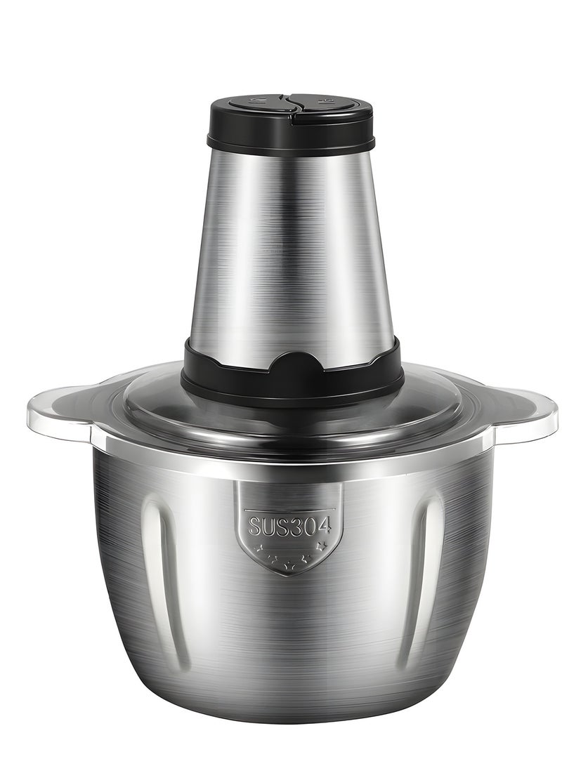 بيوينتي كهربائية الغذاء المروحية مع 3 لتر وعاء الفولاذ المقاوم للصدأ، 300 واط، 2 مستويات السرعة. طاحونة اللحوم الكهربائية خلاط طاحونة خلاط طاحونة اللحوم الفولاذ المقاوم للصدأ طاحونة كهربائية. - Image 1