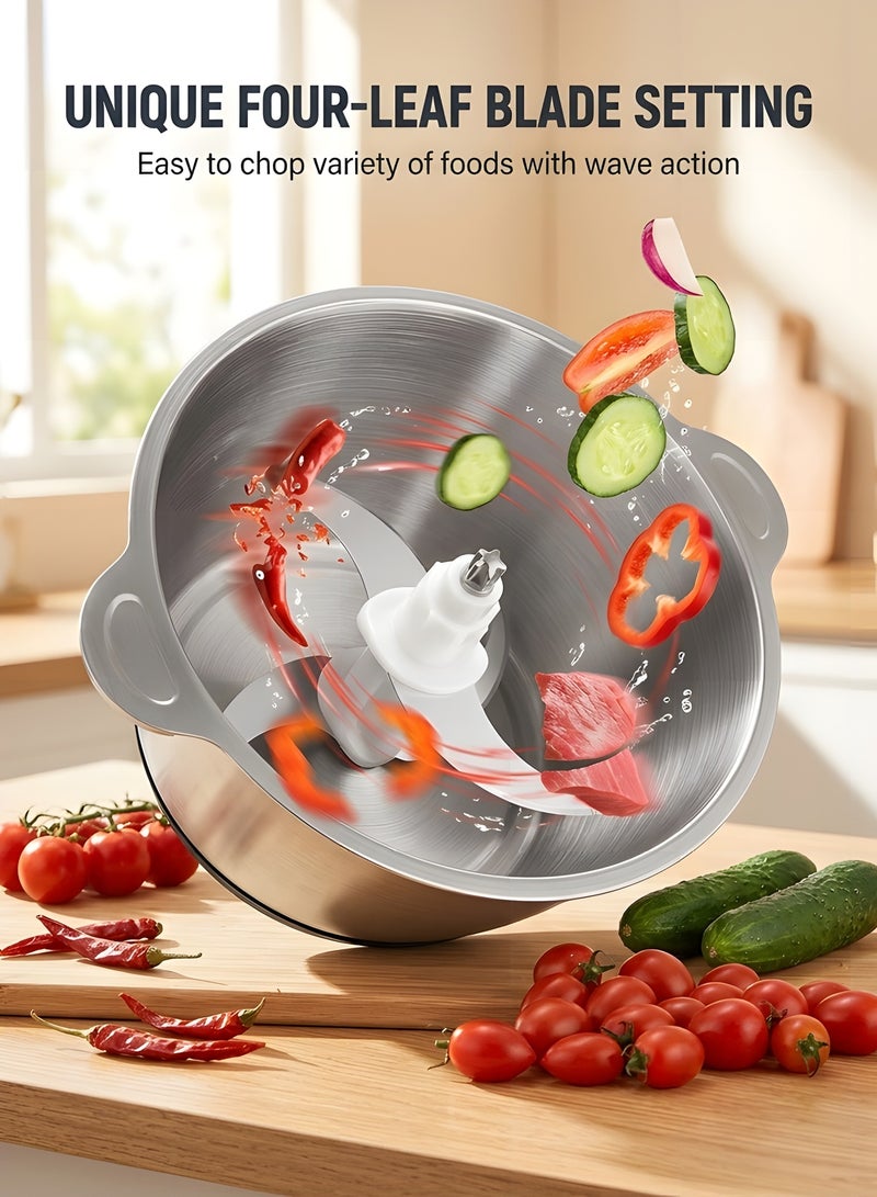 بيوينتي كهربائية الغذاء المروحية مع 3 لتر وعاء الفولاذ المقاوم للصدأ، 300 واط، 2 مستويات السرعة. طاحونة اللحوم الكهربائية خلاط طاحونة خلاط طاحونة اللحوم الفولاذ المقاوم للصدأ طاحونة كهربائية. - Image 5