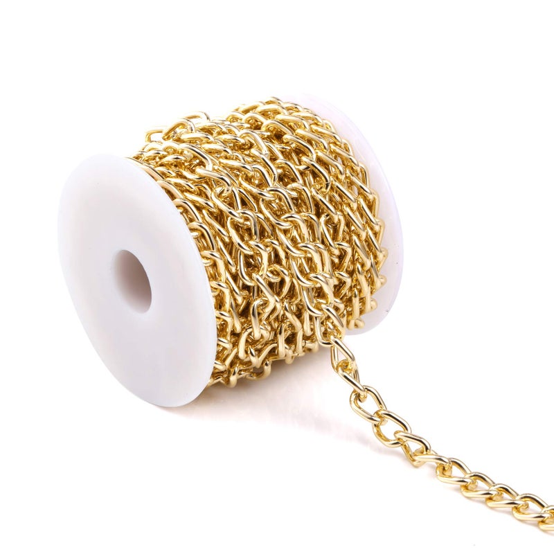 164Feet Gold Plated Brass Curb Chain Twisted Chunky Link Chains Bulk with Spool for Jewelry Making