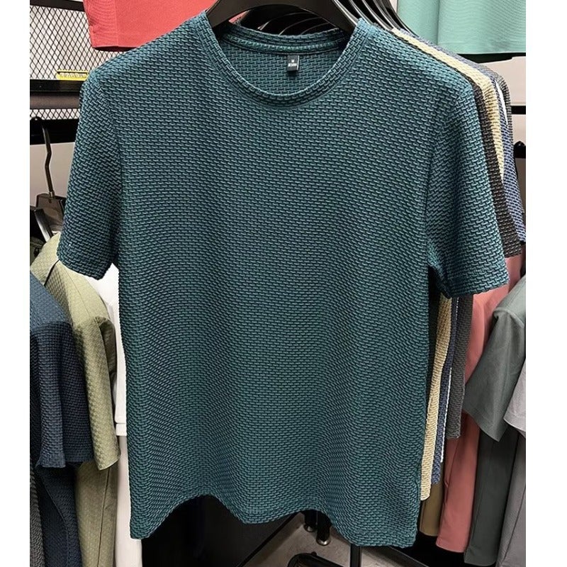 Bamboo Mesh Ice Silk T-Shirt Men'S Short-Sleeved Round Neck Style Men'S Bottoming Shirt Summer Pure Color Thin - Image 3