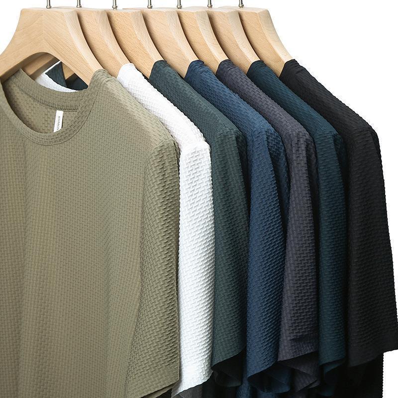 Bamboo Mesh Ice Silk T-Shirt Men'S Short-Sleeved Round Neck Style Men'S Bottoming Shirt Summer Pure Color Thin - Image 2