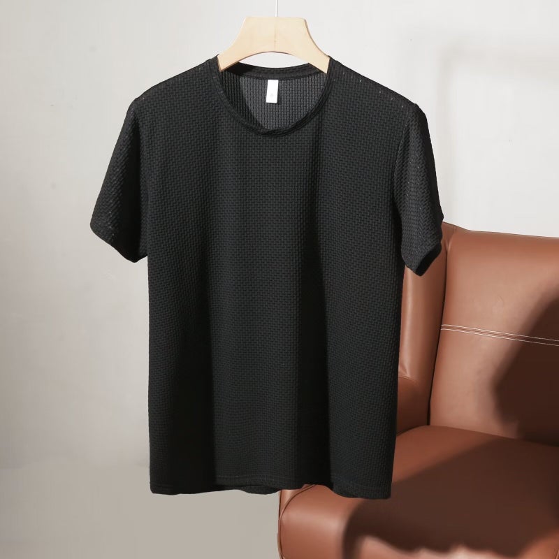 Bamboo Mesh Ice Silk T-Shirt Men'S Short-Sleeved Round Neck Style Men'S Bottoming Shirt Summer Pure Color Thin - Image 4