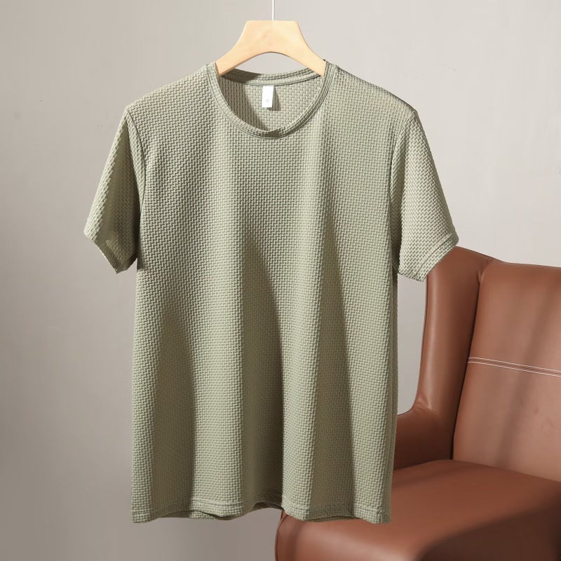 Bamboo Mesh Ice Silk T-Shirt Men'S Short-Sleeved Round Neck Style Men'S Bottoming Shirt Summer Pure Color Thin - Image 5