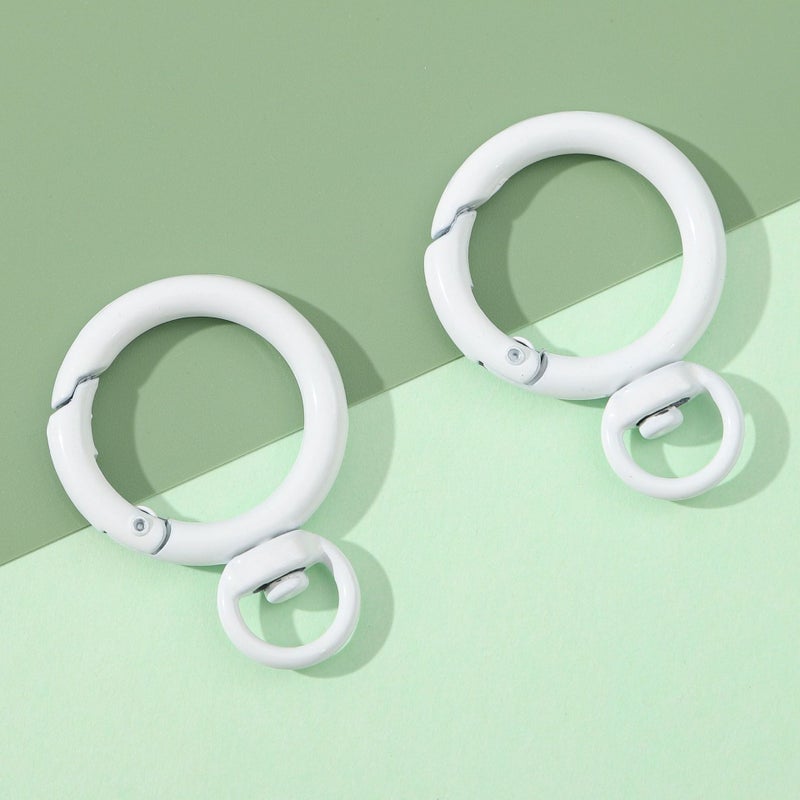 Japanese and Korean color alloy paint round 360 degree activity spring buckle DIY key chain accessories bag jewelry hanging buckle White 2/bag 