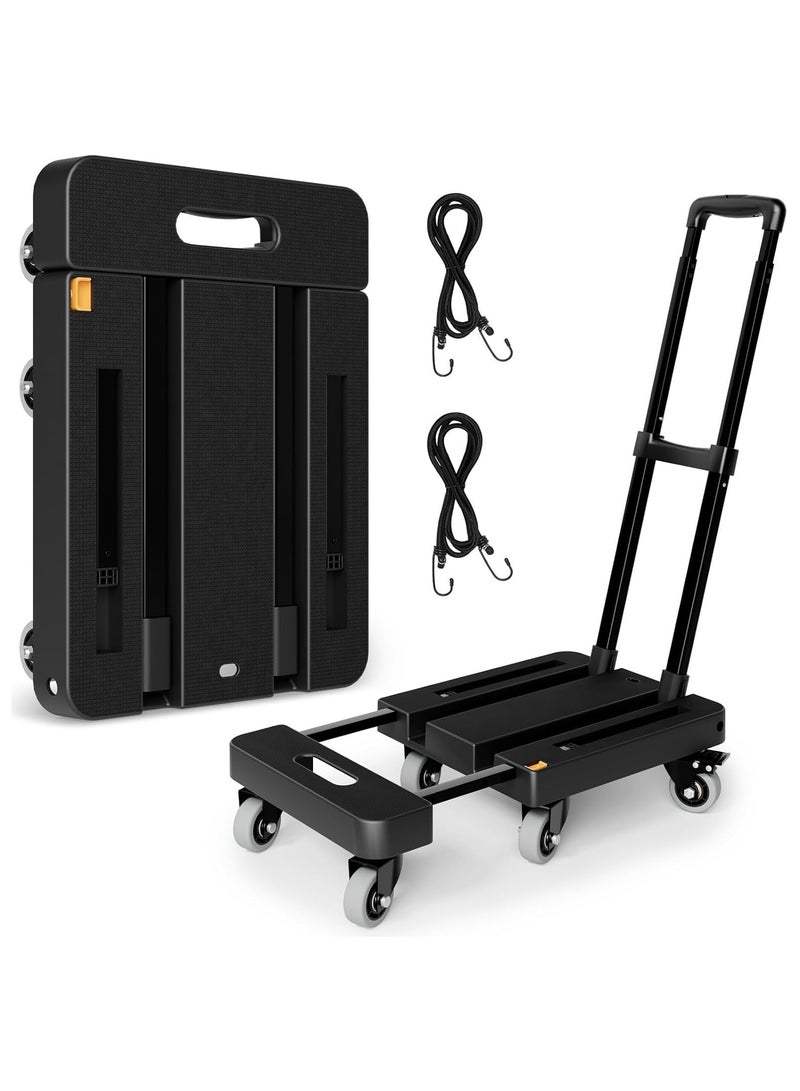 أوزيغالور عربة يدوية قابلة للطي متعددة الاستخدامات - عربة أمتعة شديدة التحمل لـ 500 رطل، 6 عجلات مع حبال مرنة للتنقل، الأمتعة، السفر والتسوق (أسود) - Image 1