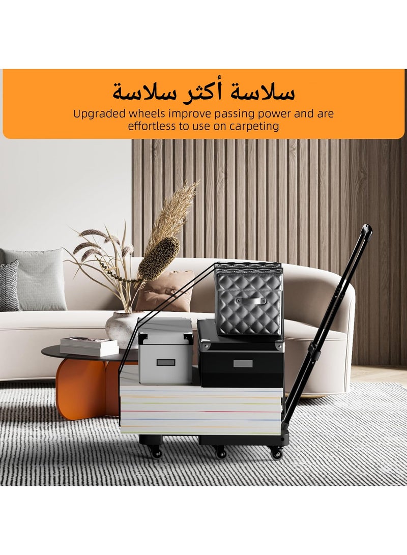 أوزيغالور عربة يدوية قابلة للطي متعددة الاستخدامات - عربة أمتعة شديدة التحمل لـ 500 رطل، 6 عجلات مع حبال مرنة للتنقل، الأمتعة، السفر والتسوق (أسود) - Image 4