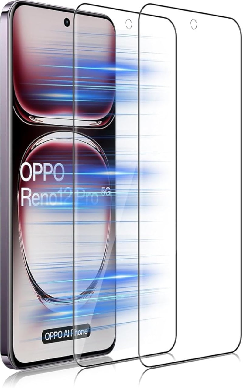 واقي شاشة زجاجي مقوى ثلاثي الأبعاد منحني الحواف لهاتف رينو 12 برو 5G/رينو 12 برو 9H HD من OPPO، إصدار صيني، أسود (عبوة من قطعتين)