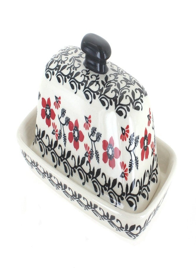 Blue Rose Pottery Blue Rose Polish Pottery - Red Scarlett Ivy Butter Dish - Fits 1 Stick - Butter Dish for Countertop Organization and Storage - Image 1