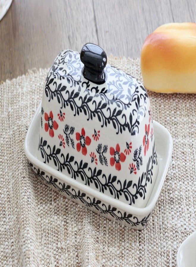 Blue Rose Pottery Blue Rose Polish Pottery - Red Scarlett Ivy Butter Dish - Fits 1 Stick - Butter Dish for Countertop Organization and Storage - Image 2
