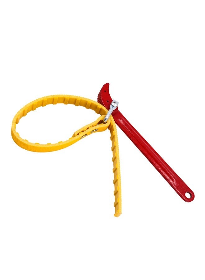 "Strap Wrench Handle , Steel Handle Adjustable Strap Wrench for Replacing Water Filter, PVC Pipe Joints, (Red Handle, Yellow Strap) ﻿"  - Image 1