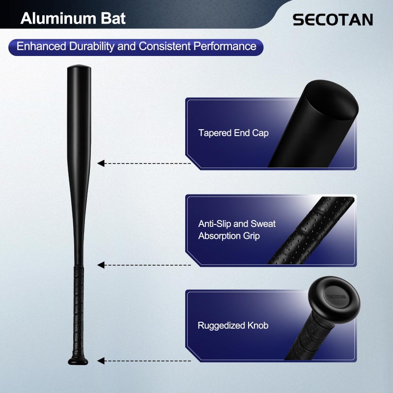 Secotan Baseball Training Bat - Ultra Lightweight Bat - Durable and Sturdy Aluminum Bat - Ideal for Softball Hitting Practise - Versatile Design Bats (28inch, Black) (Black) - Image 2