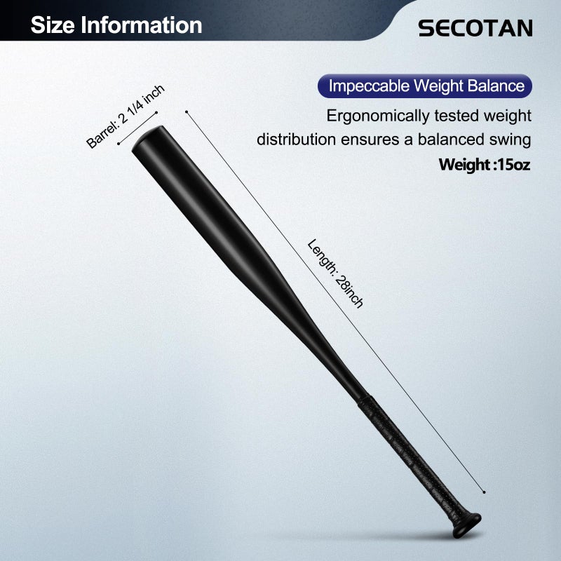 Secotan Baseball Training Bat - Ultra Lightweight Bat - Durable and Sturdy Aluminum Bat - Ideal for Softball Hitting Practise - Versatile Design Bats (28inch, Black) (Black) - Image 3