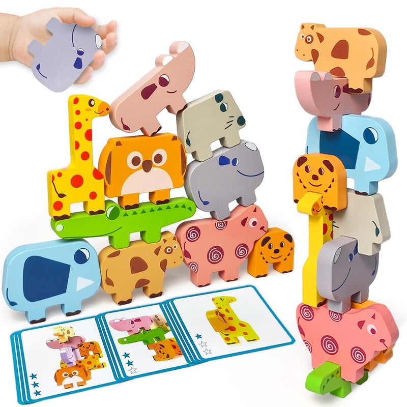 Vaiheng Toys for Toddlers 13 Montessori Toys for 1 2 3 4 Year Old Boys Girls Toy Age 24 02 Kids Baby 1 2 3 Year Old Girls Boys Gifts Wooden Animal Blocks Stacking Education Puzzles Toy - Image 2