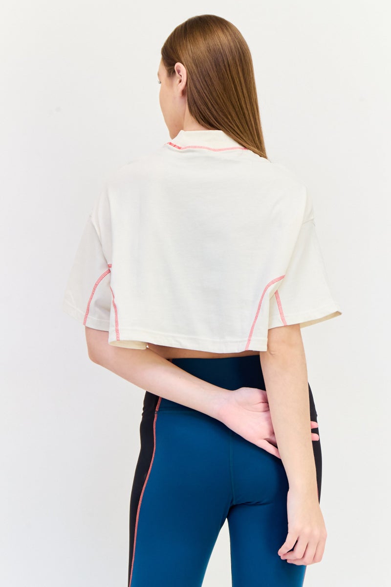 Reebok Women Sportswear Fit Short Sleeve Outdoor Cropped T-Shirt, Off White  - Image 2
