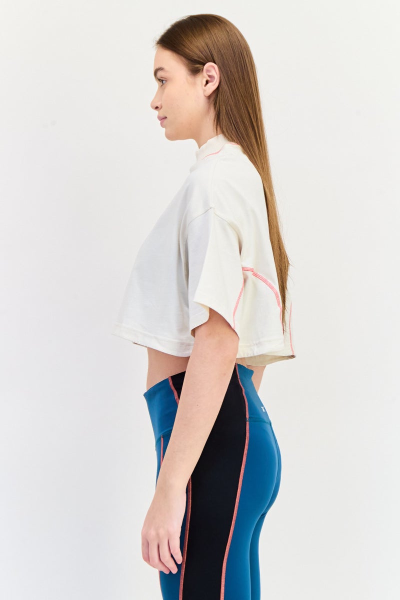 Reebok Women Sportswear Fit Short Sleeve Outdoor Cropped T-Shirt, Off White  - Image 4