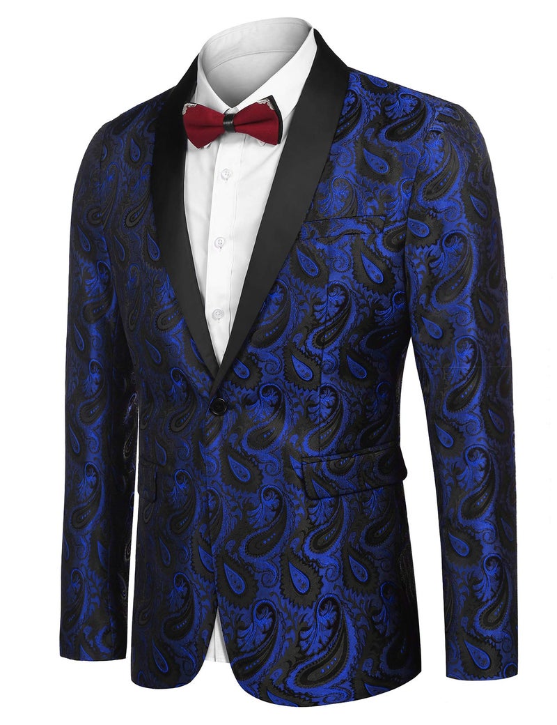 COOFANDY Mens Floral Tuxedo Jacket Paisley Suit Blazer Dinner Prom Jacket Halloween Tuxedo Blue - Image 2