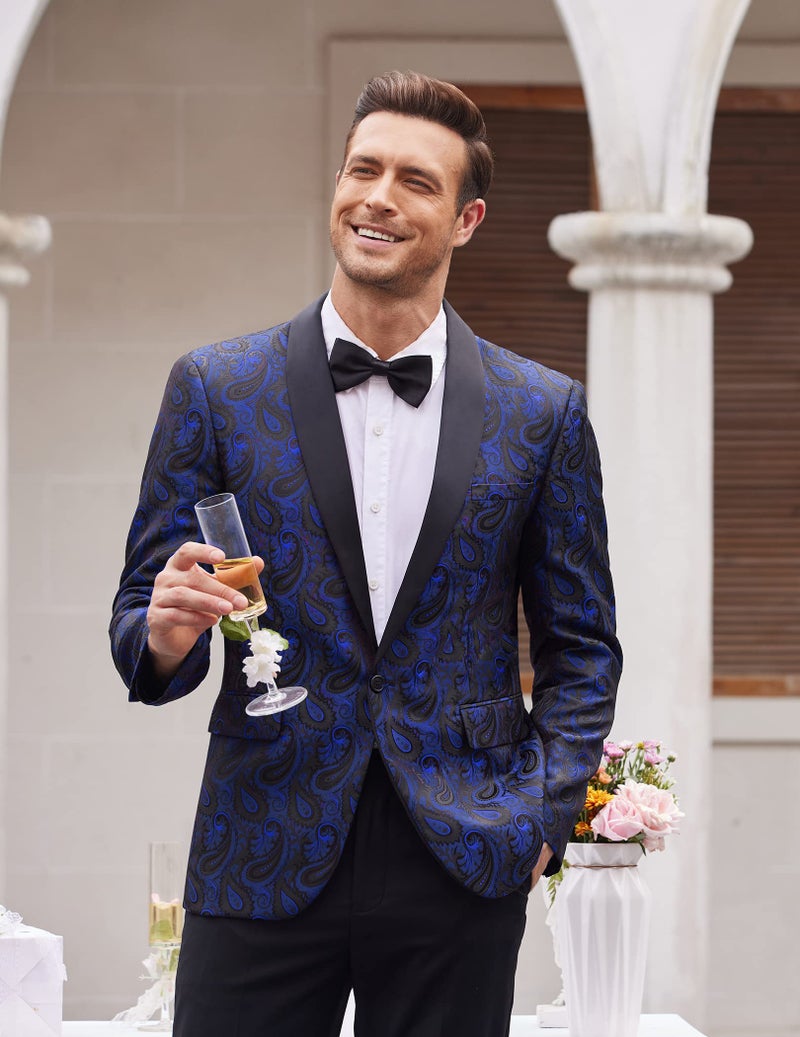 COOFANDY Mens Floral Tuxedo Jacket Paisley Suit Blazer Dinner Prom Jacket Halloween Tuxedo Blue - Image 3