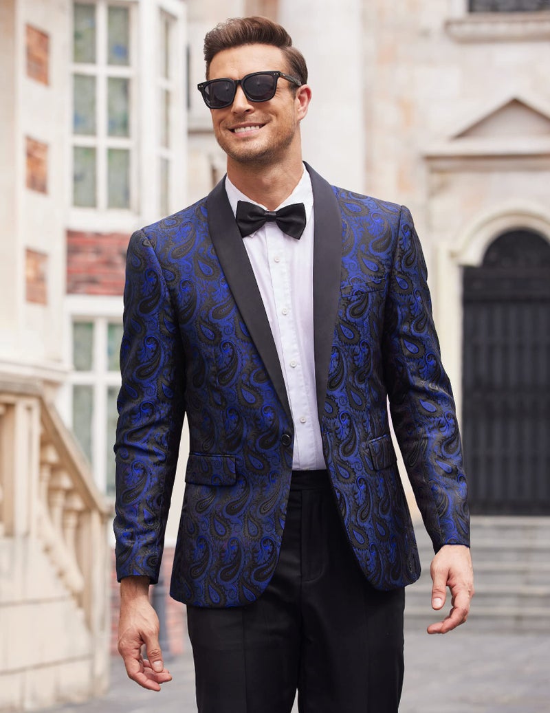 COOFANDY Mens Floral Tuxedo Jacket Paisley Suit Blazer Dinner Prom Jacket Halloween Tuxedo Blue - Image 4