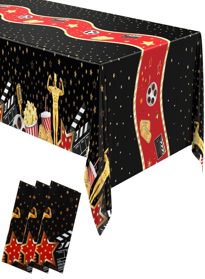 Oudain 6 Pcs Movie Night Tablecloth 54 x 108 Inch Movie Theme Table Covers Rectangular Tablecloth for Movie Night Party Supplies Birthday Party Wedding Theater Dining Camping Anniversary (Black) - Image 1