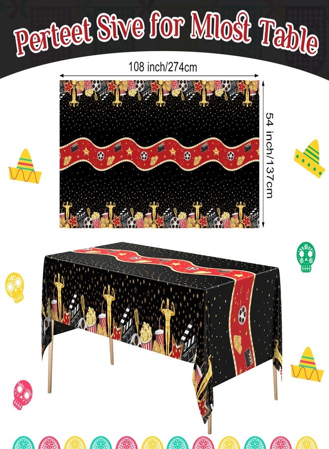 Oudain 6 Pcs Movie Night Tablecloth 54 x 108 Inch Movie Theme Table Covers Rectangular Tablecloth for Movie Night Party Supplies Birthday Party Wedding Theater Dining Camping Anniversary (Black) - Image 2