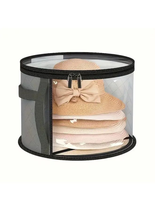 Grey Foldable Oversized Hat Storage Box With Transparent Window And Double Zipper - Image 4